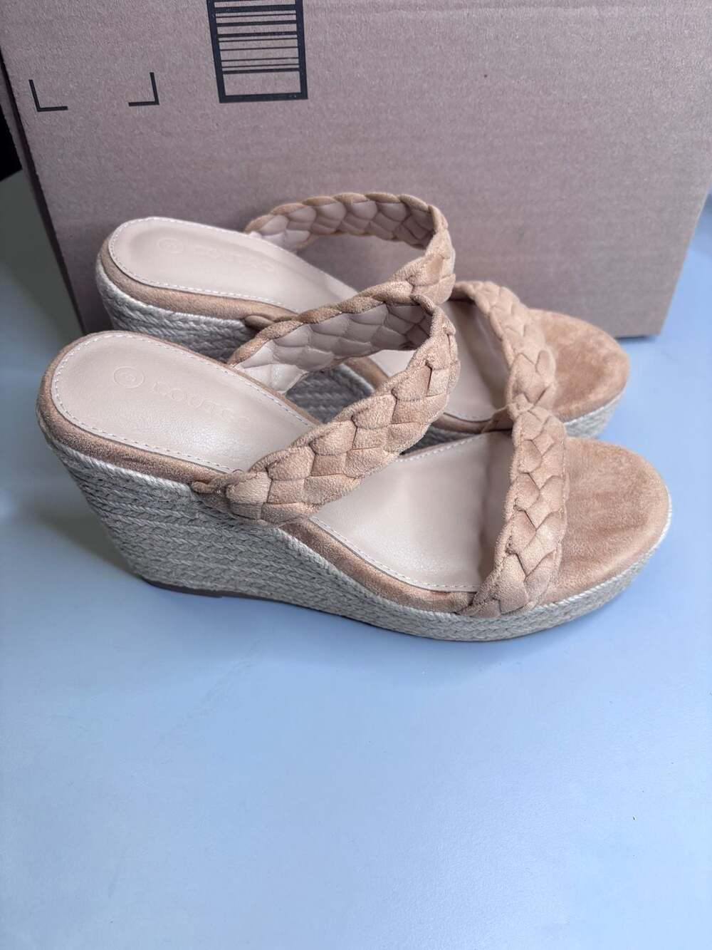 Coutgo Women's Braided Two-Strap Platform Espadrille Wedge Sandals size 8